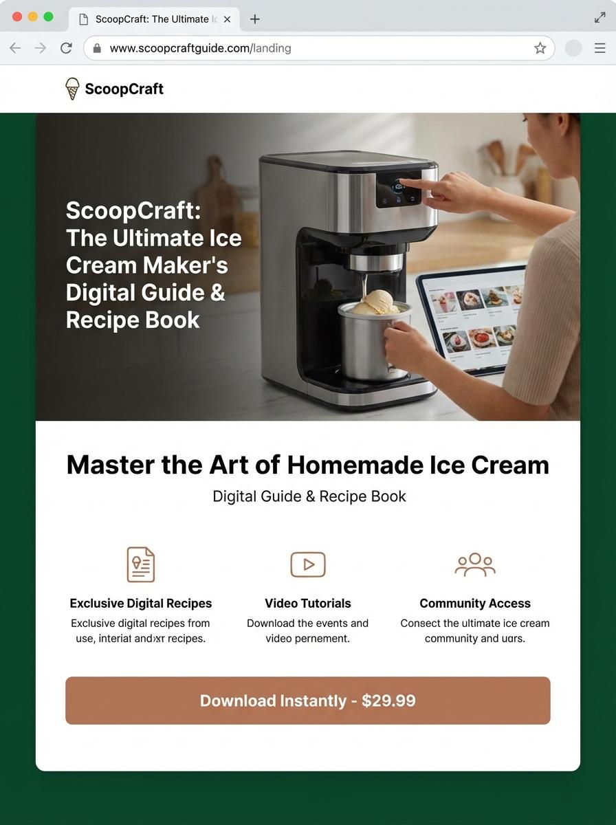 Landing page for digital product Ice cream maker