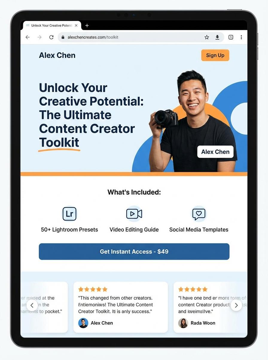Landing page for digital product Influencer