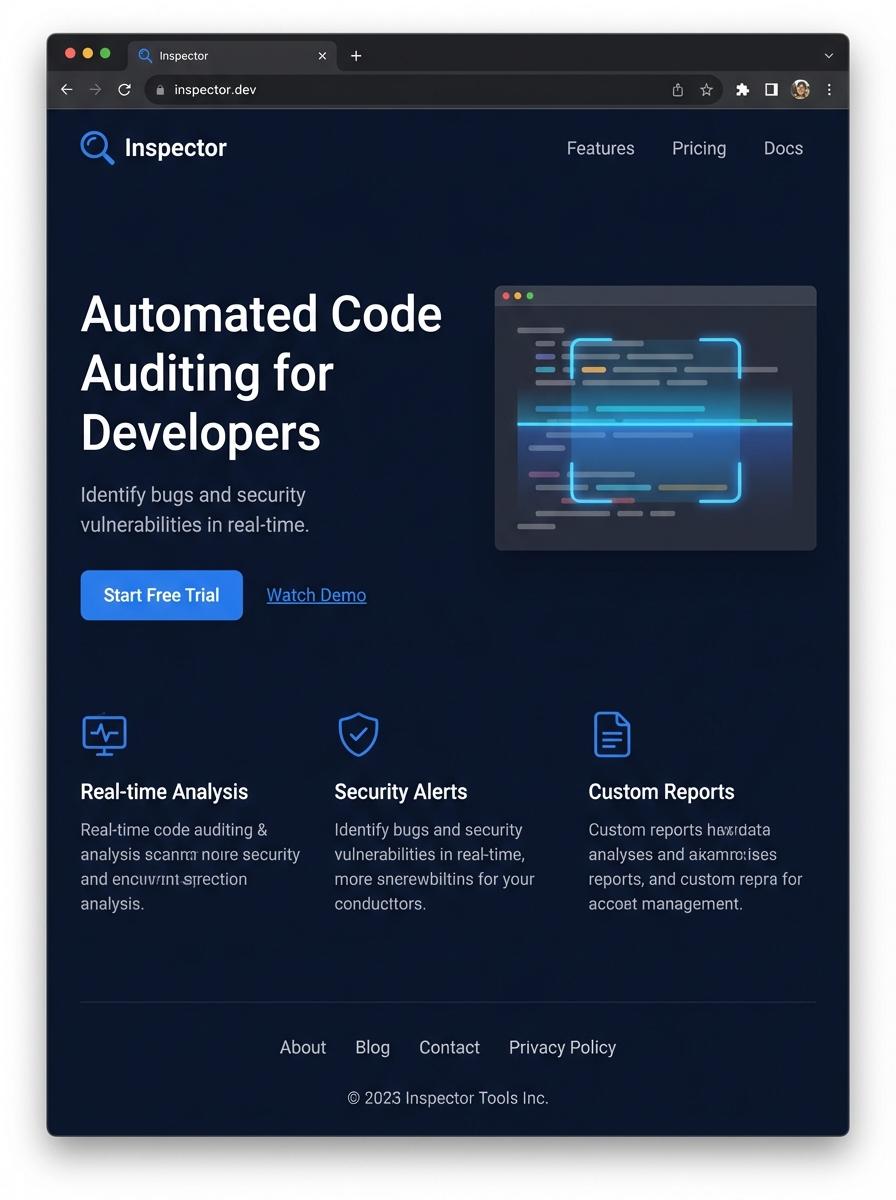Landing page for digital product Inspector