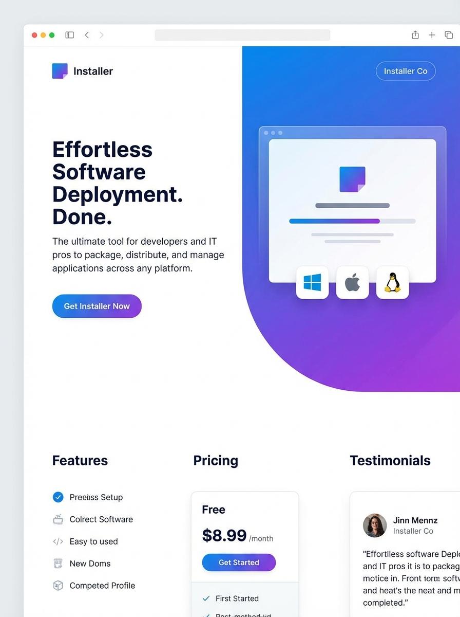 Landing page for digital product Installer