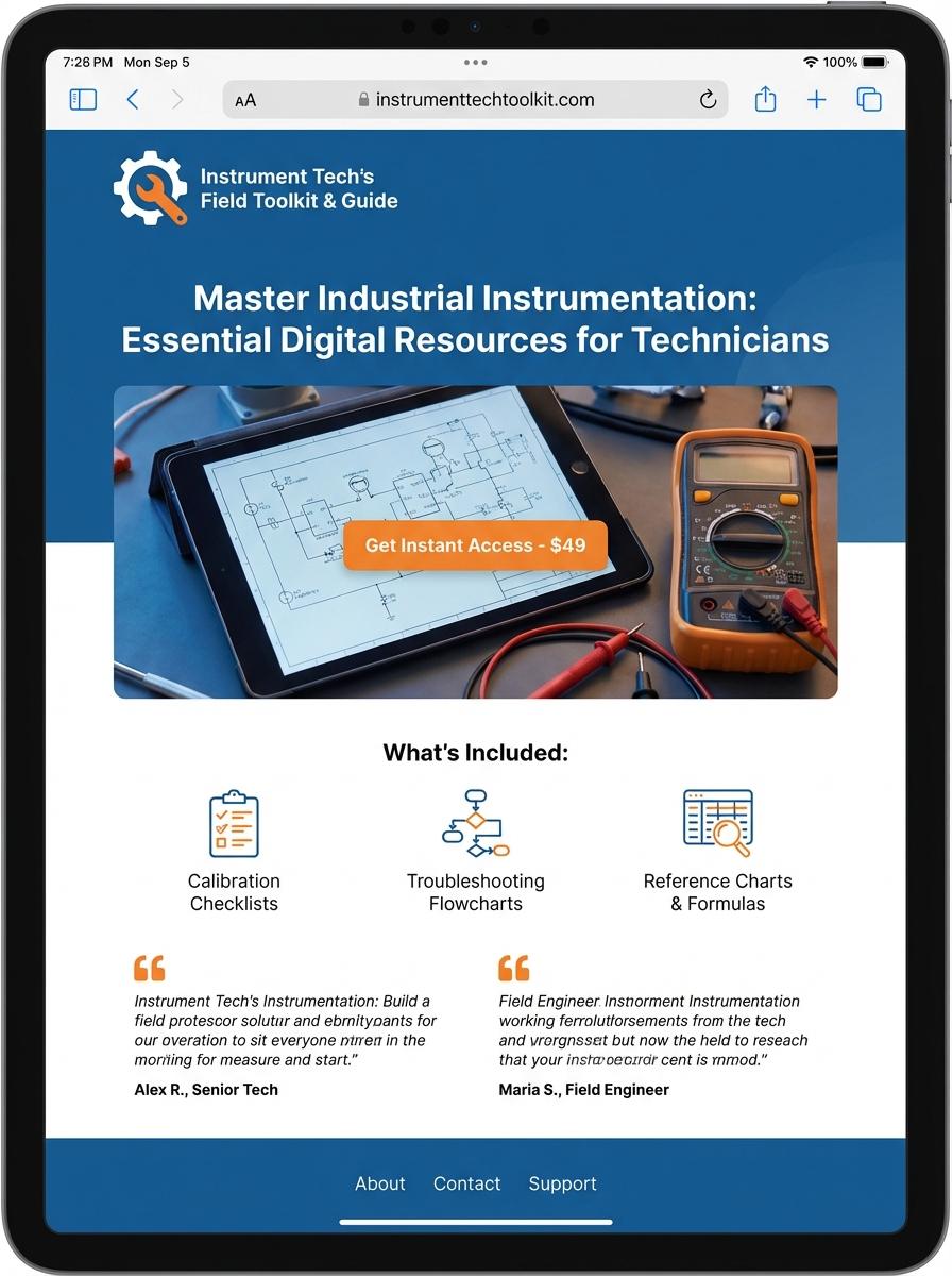 Landing page for digital product Instrumentation technician