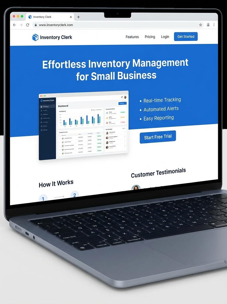 Landing page for digital product Inventory Clerk
