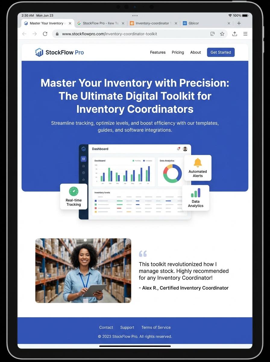 Landing page for digital product Inventory coordinator