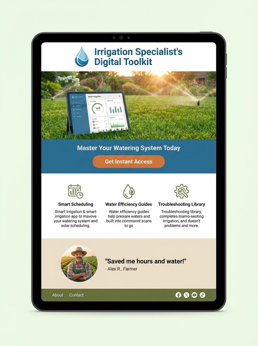 Landing page for digital product Irrigation specialist