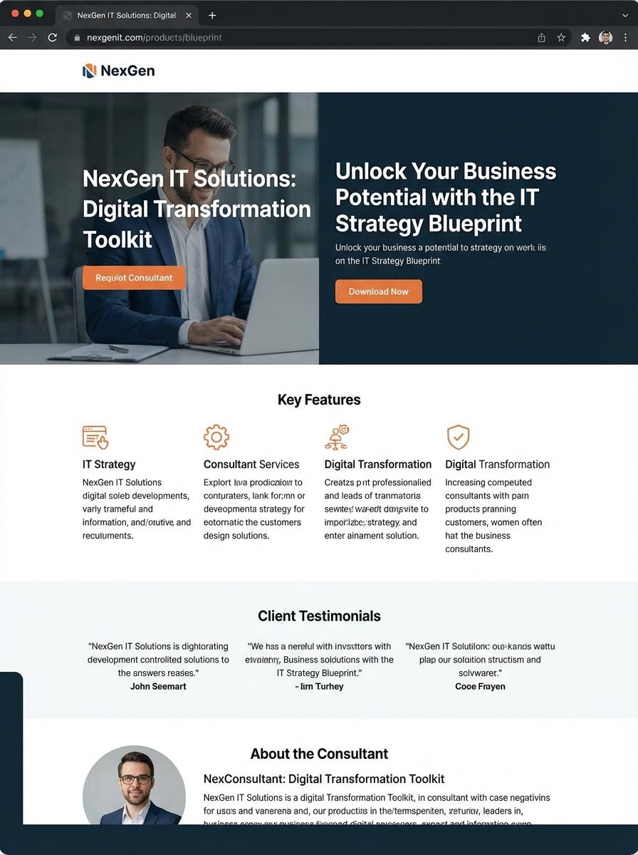 Landing page for digital product IT consultant