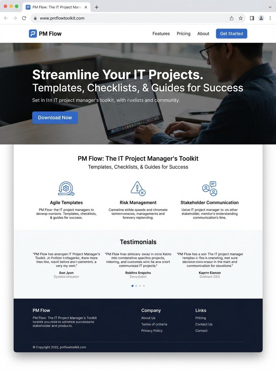 Landing page for digital product IT project manager