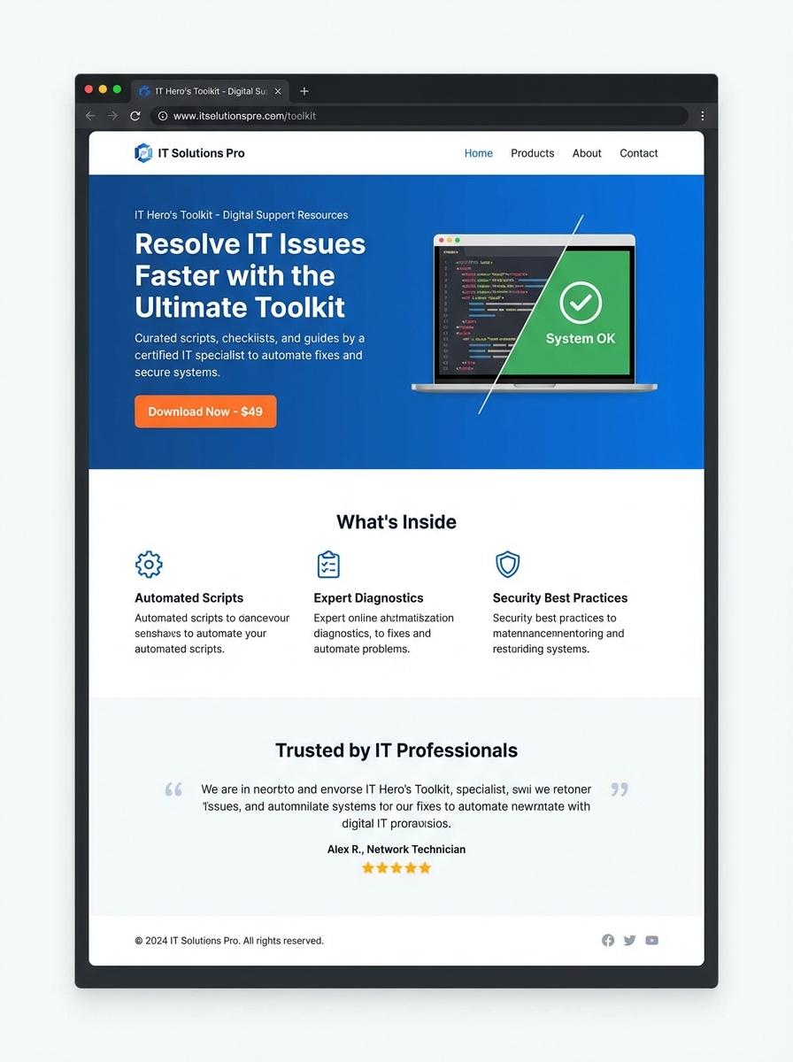 Landing page for digital product IT support specialist
