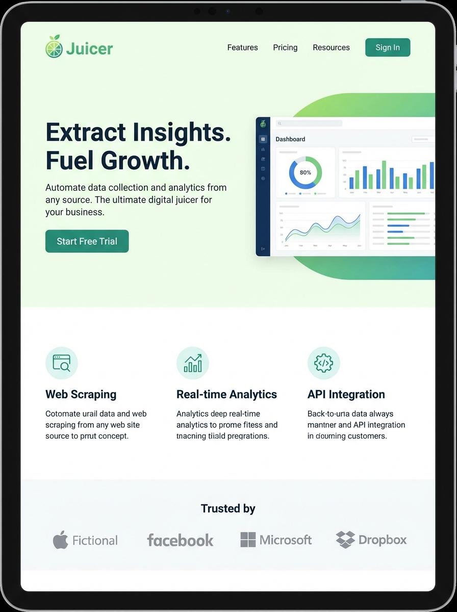 Landing page for digital product Juicer