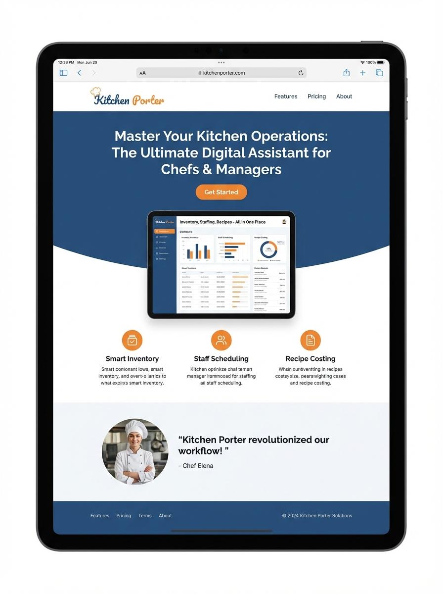 Landing page for digital product Kitchen porter