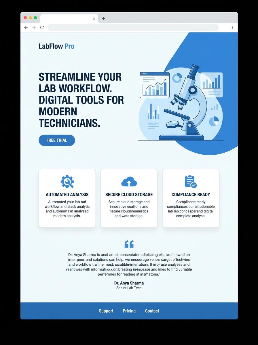 Landing page for digital product Lab technician