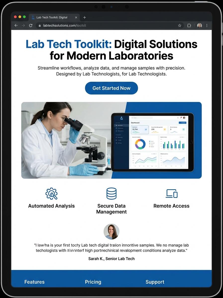 Landing page for digital product Lab technologist