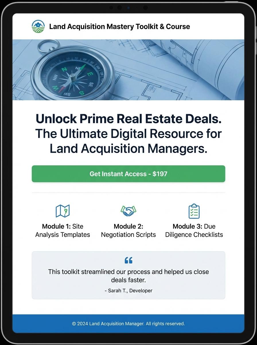 Landing page for digital product Land Acquisition Manager