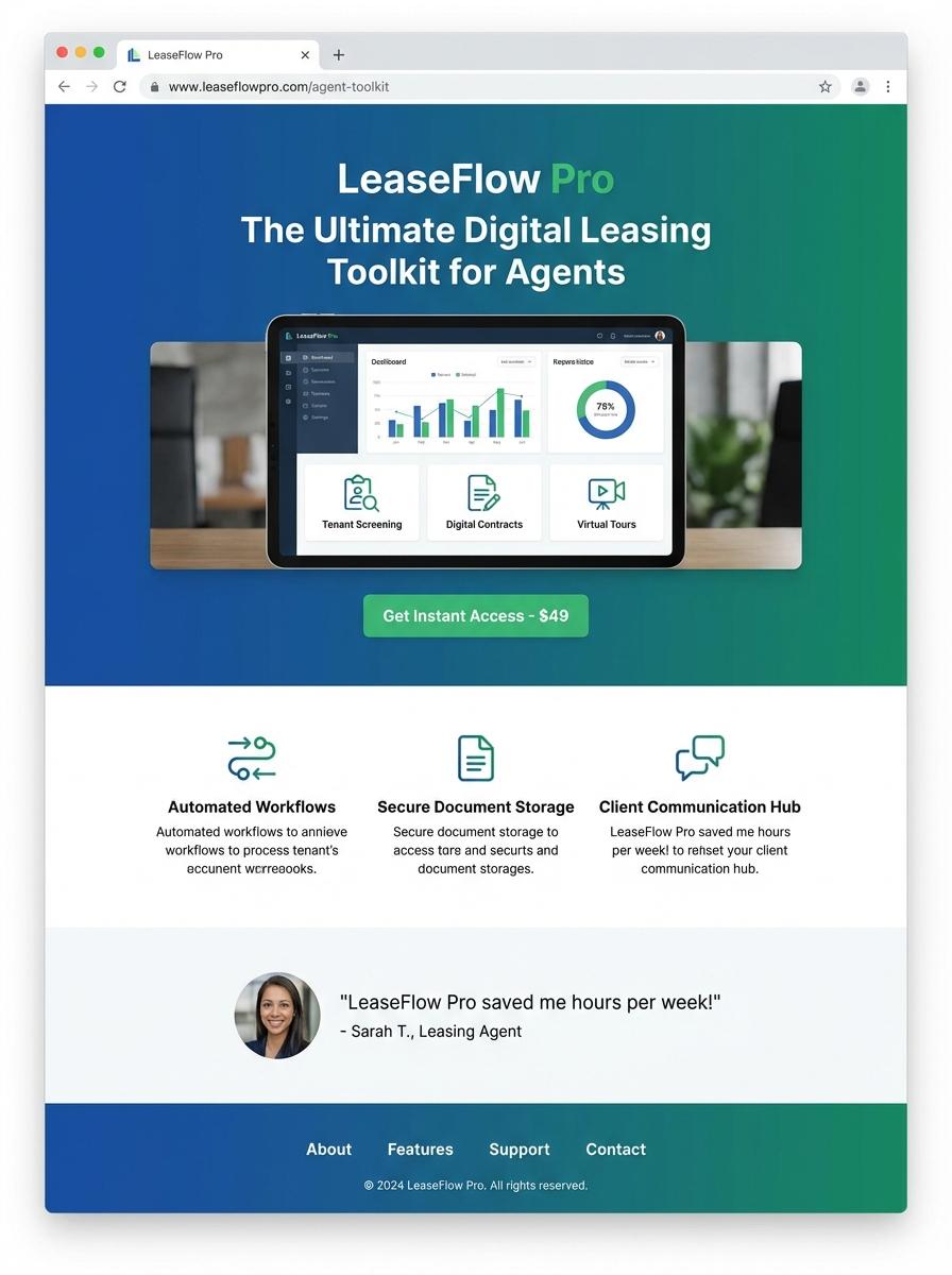 Landing page for digital product Leasing Agent
