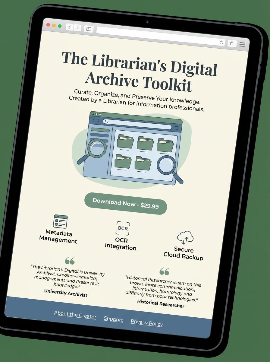 Landing page for digital product Librarian