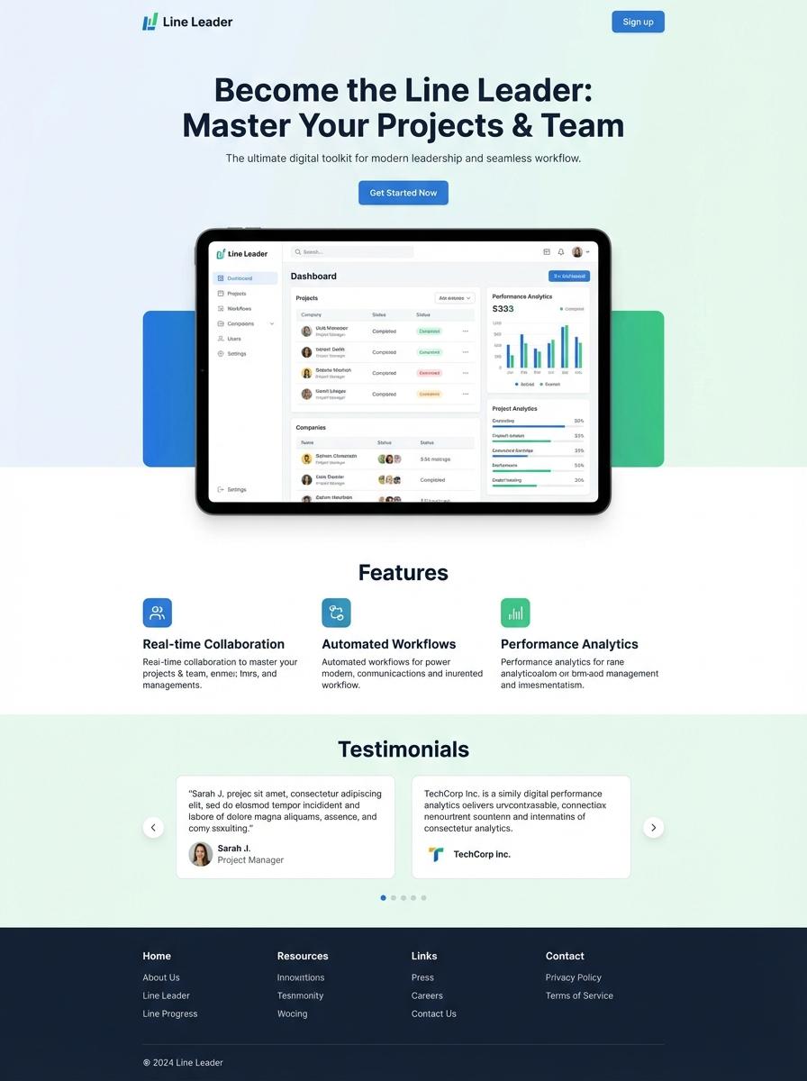 Landing page for digital product Line leader
