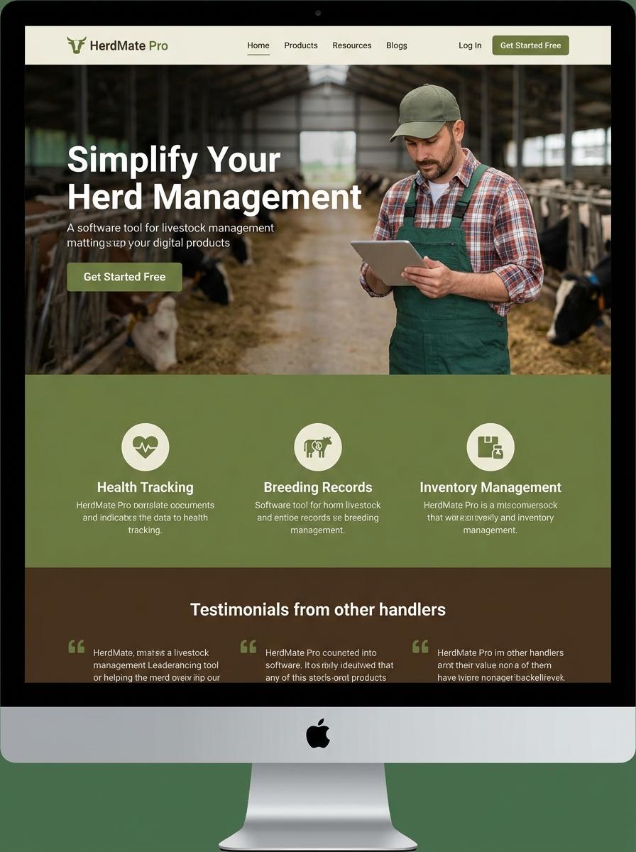 Landing page for digital product livestock handler