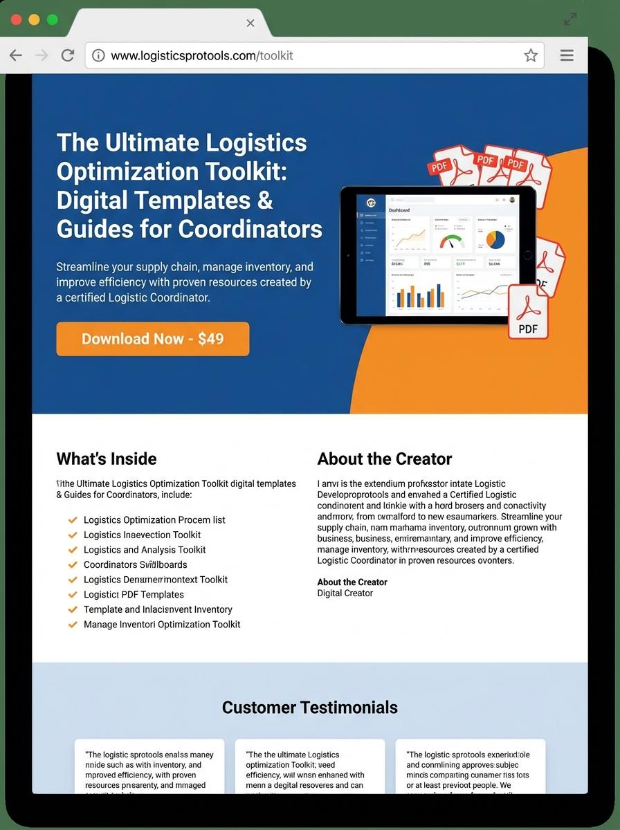 Landing page for digital product Logistic coordinator