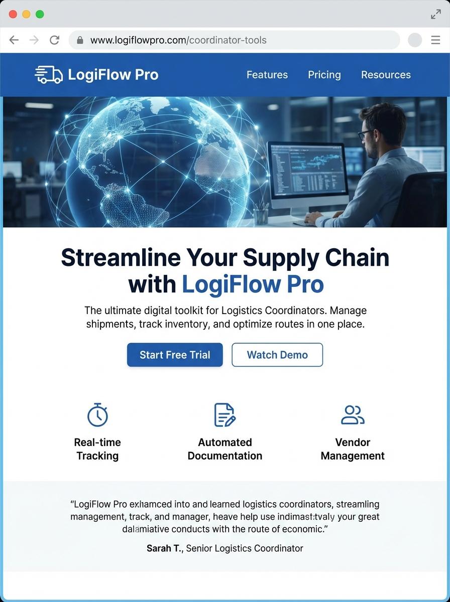Landing page for digital product Logistics coordinator