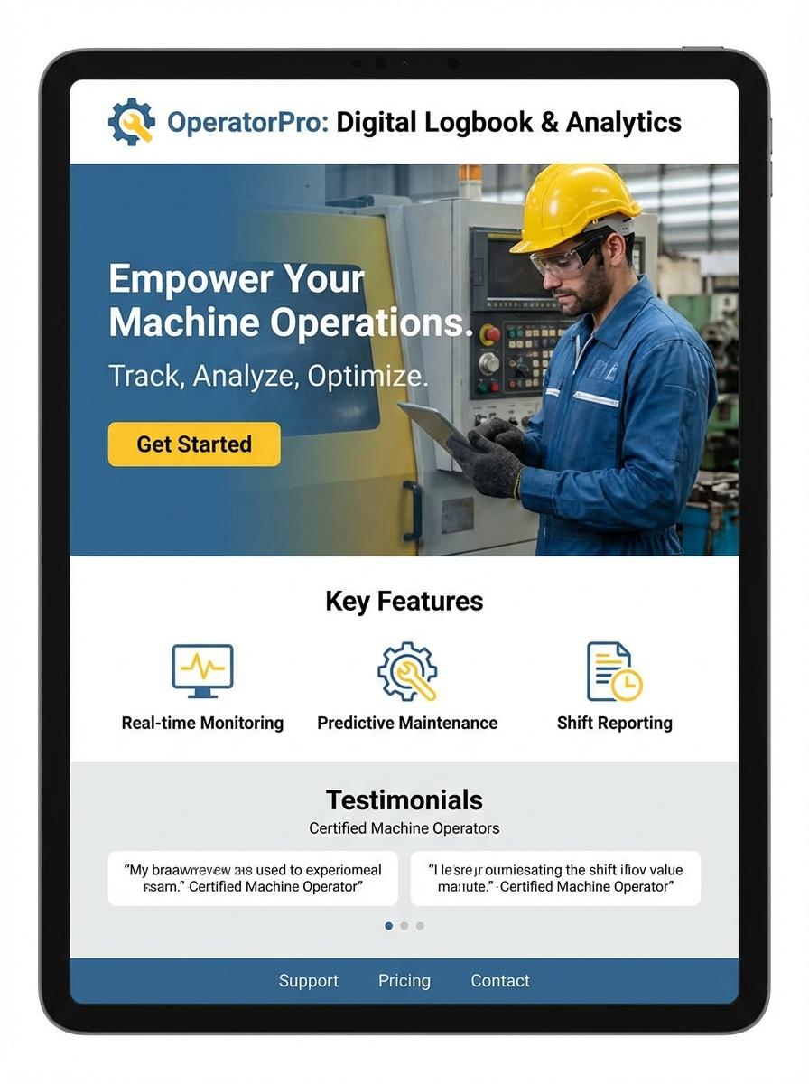 Landing page for digital product Machine operator