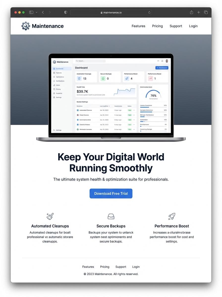 Landing page for digital product Maintenance
