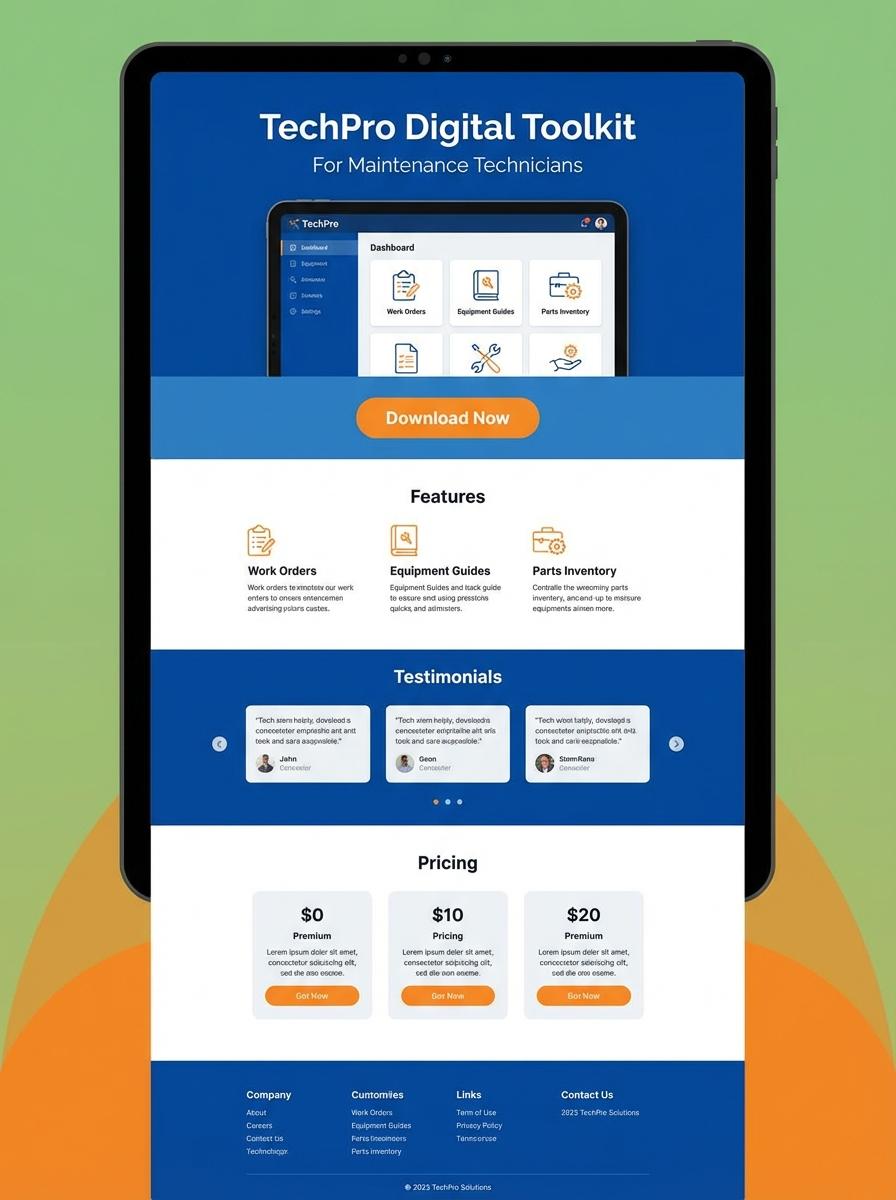 Landing page for digital product Maintenance technician