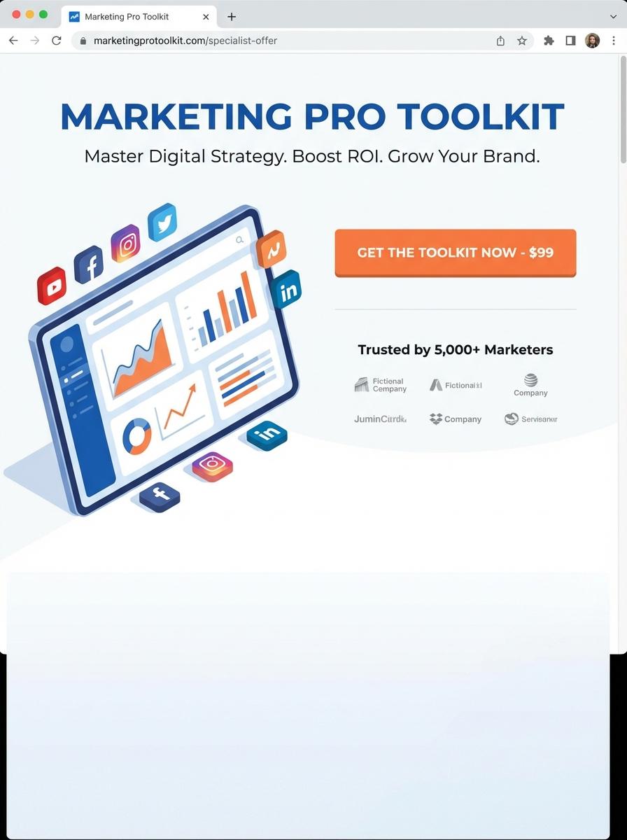 Landing page for digital product Marketing specialist