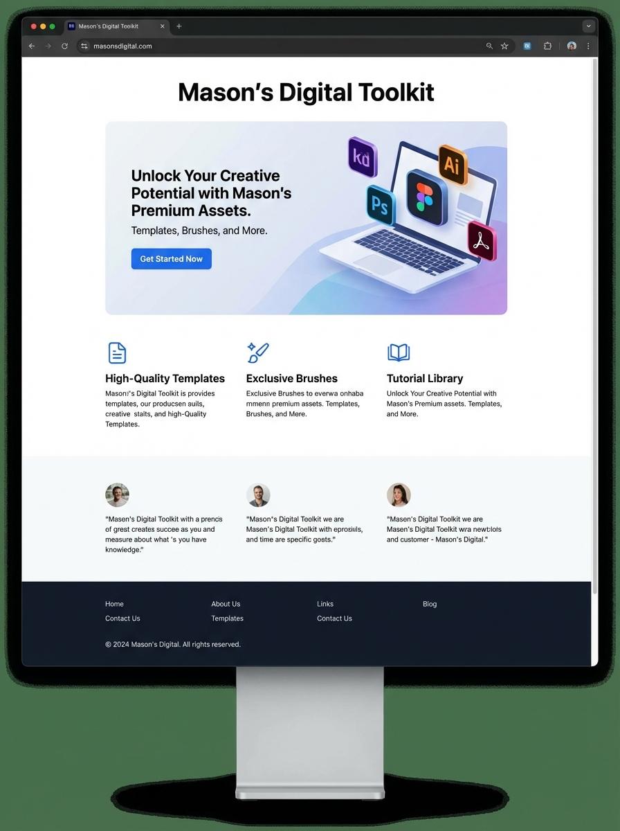 Landing page for digital product Mason