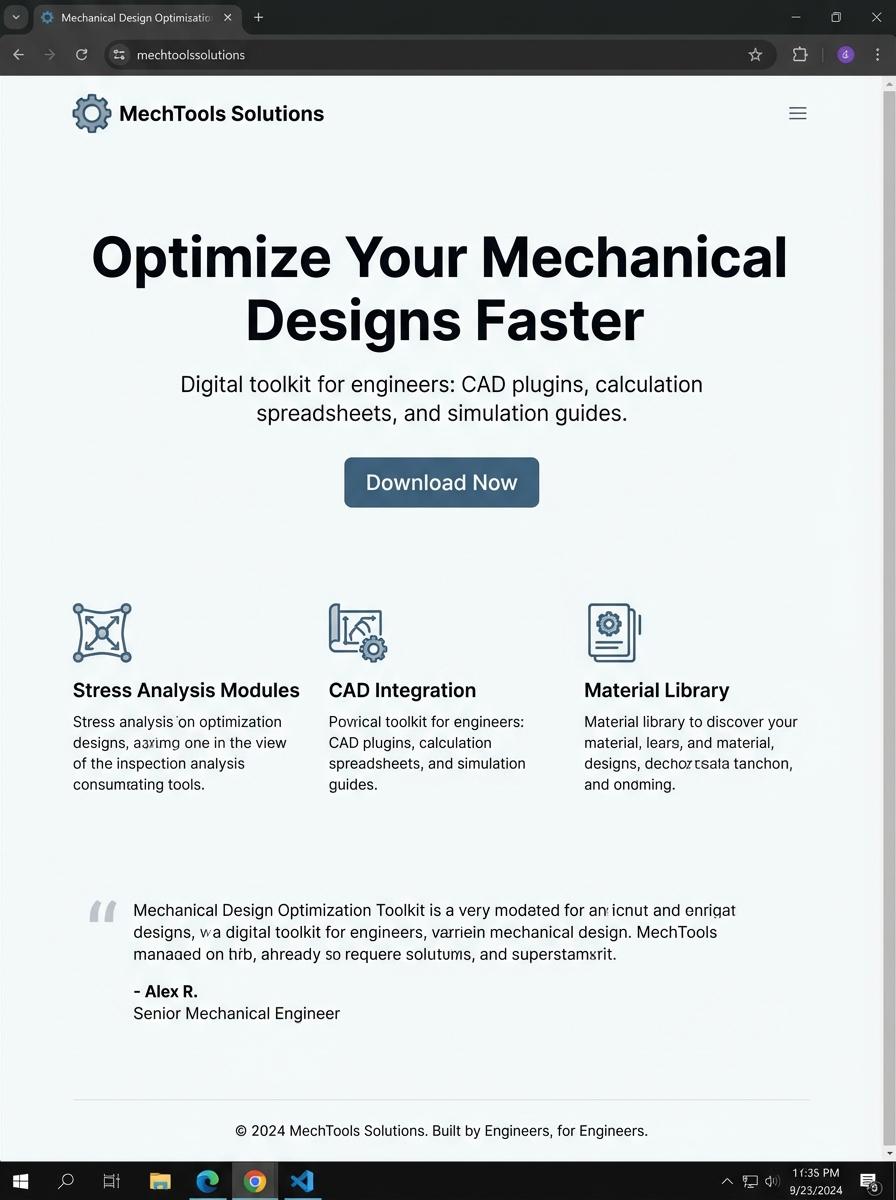 Landing page for digital product Mechanical engineer