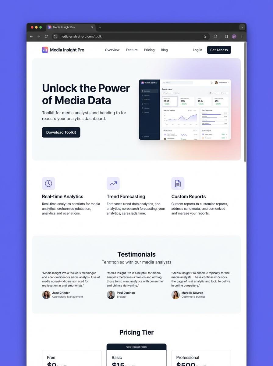 Landing page for digital product media analyst
