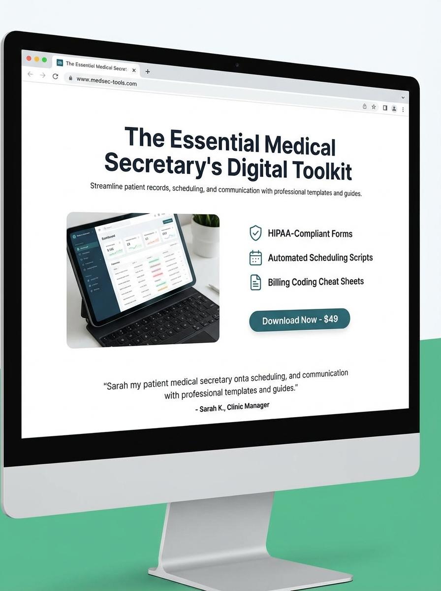 Landing page for digital product Medical secretary