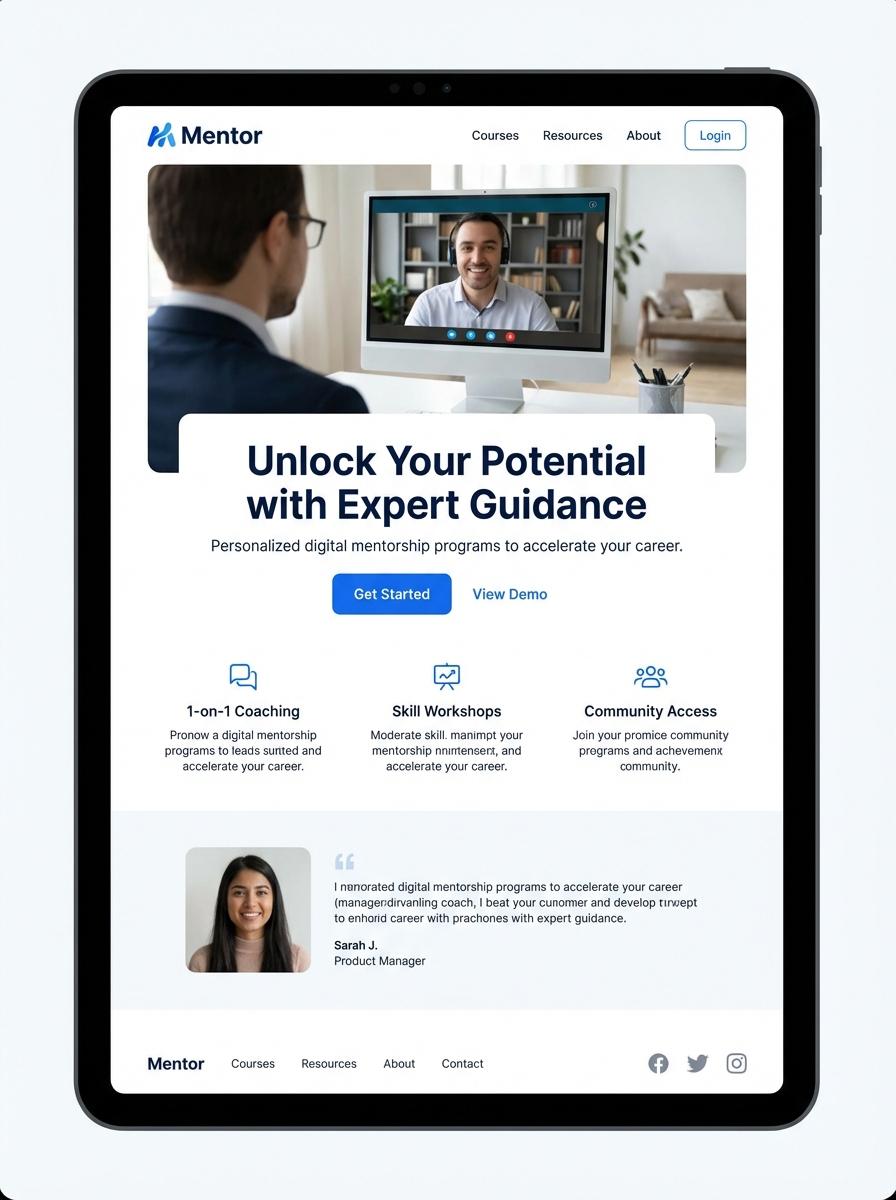 Landing page for digital product Mentor