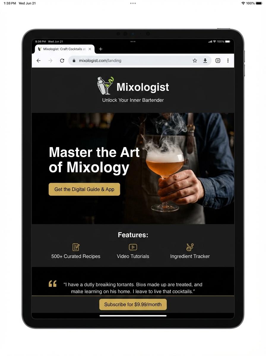 Landing page for digital product Mixologist