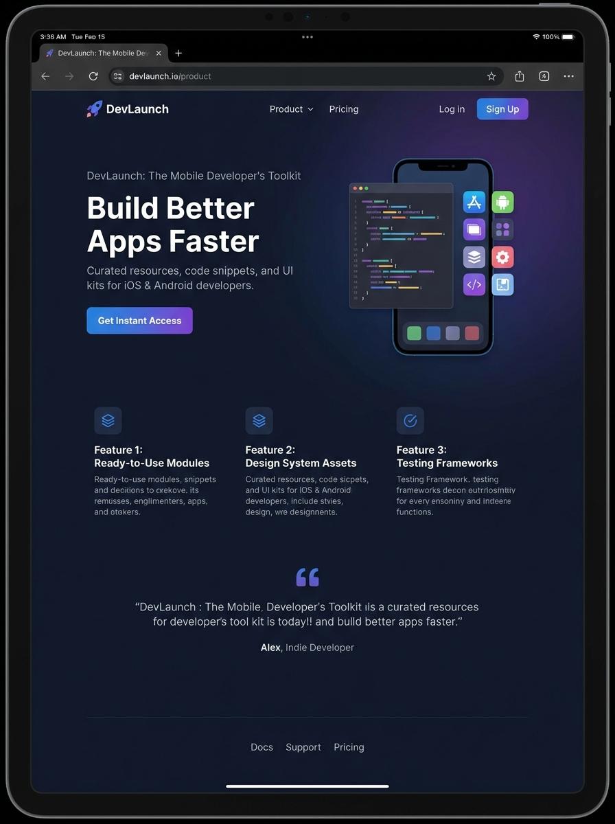 Landing page for digital product Mobile developer