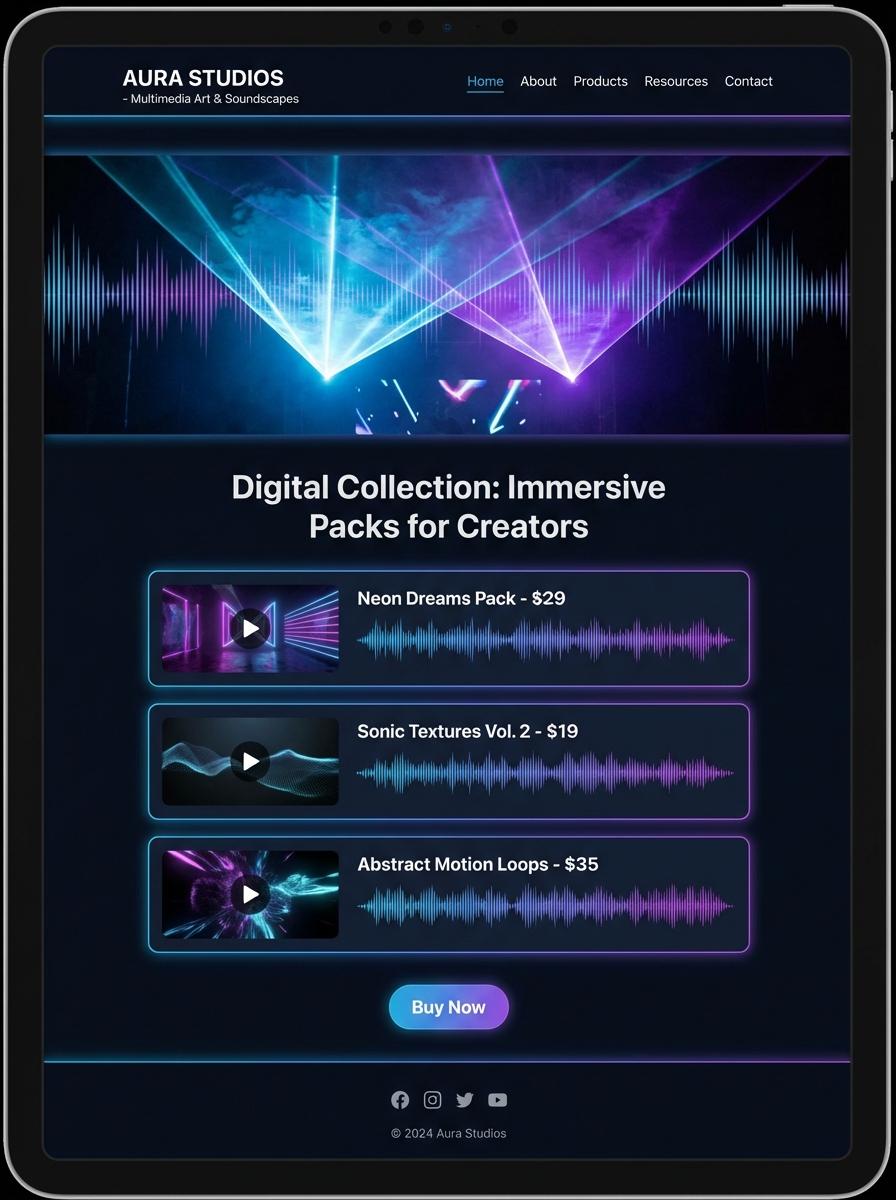 Landing page for digital product multimedia artist