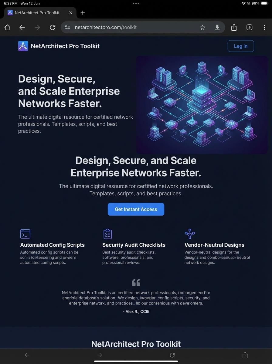 Landing page for digital product Network architect