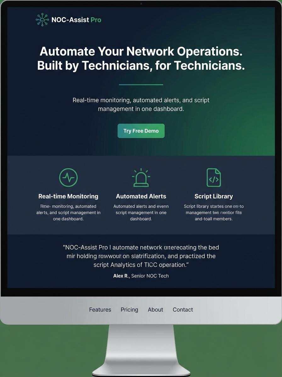 Landing page for digital product Network operations center technician
