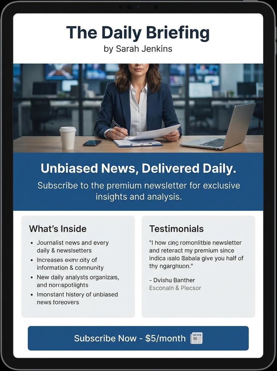 Landing page for digital product news writer