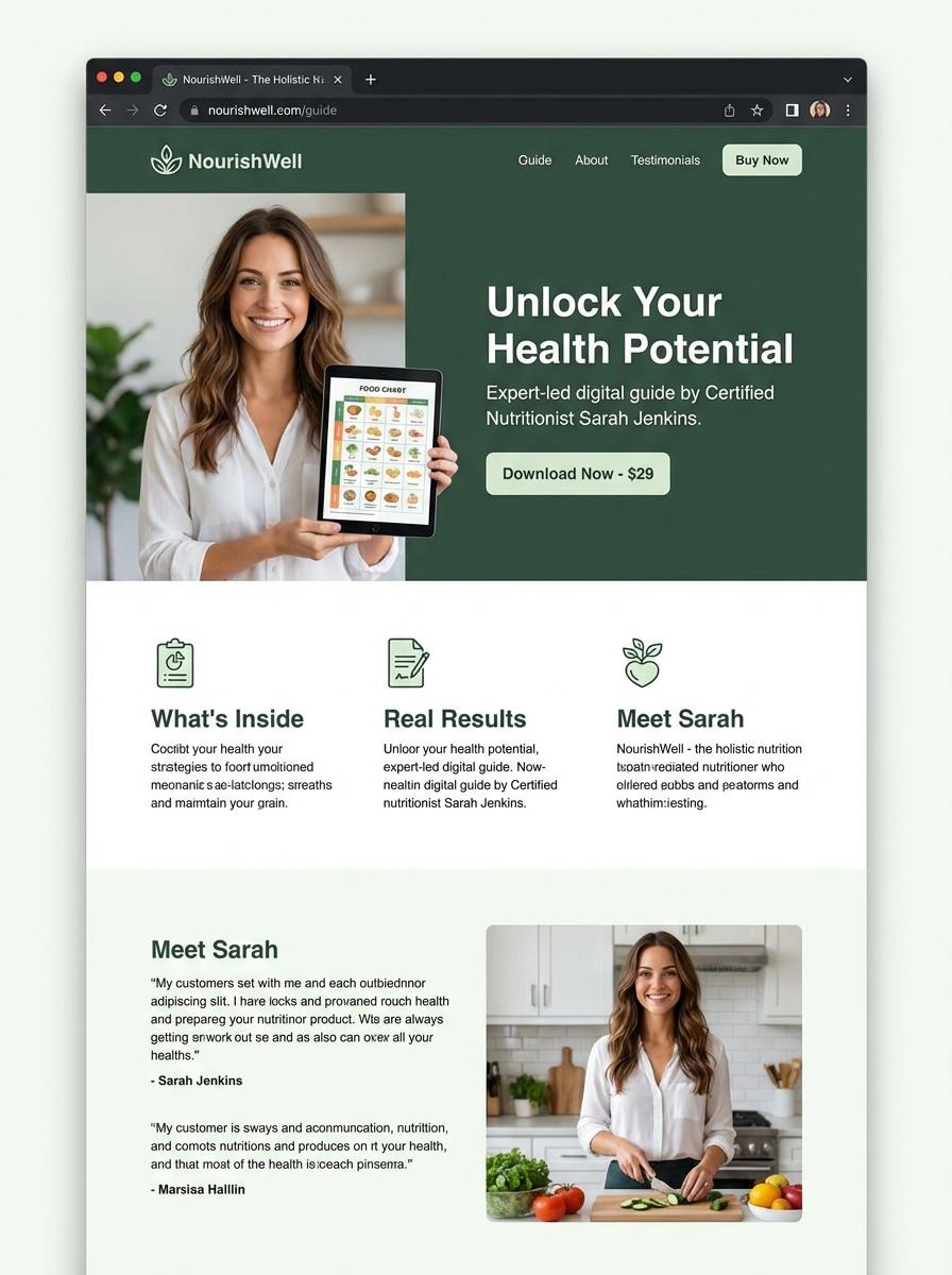 Landing page for digital product Nutritionist