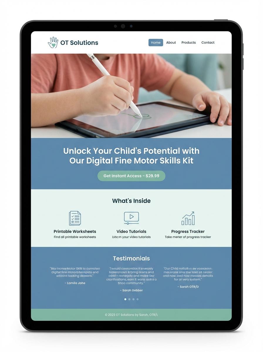 Landing page for digital product Occupational therapist