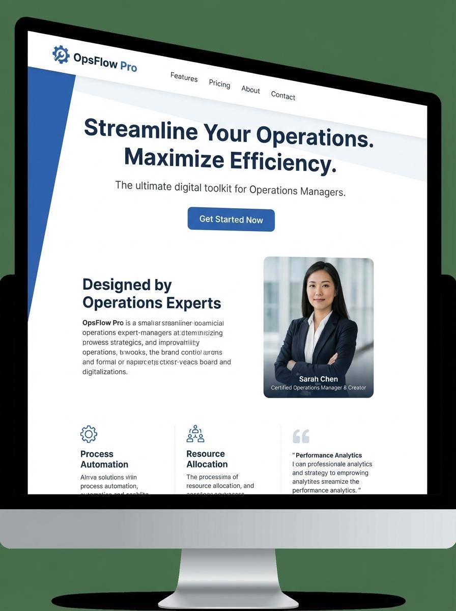 Landing page for digital product Operations manager