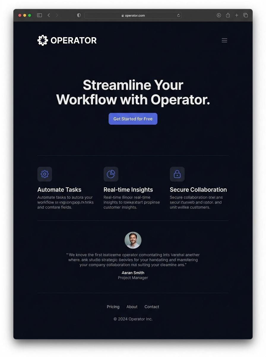 Landing page for digital product Operator