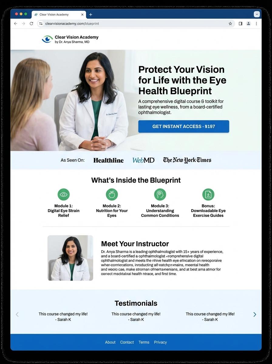 Landing page for digital product Ophthalmologist