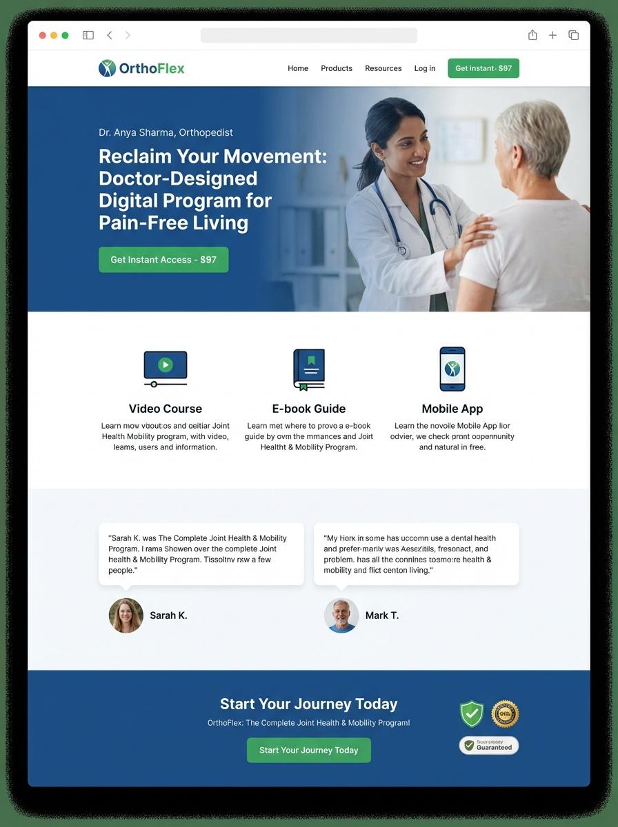 Landing page for digital product Orthopedist