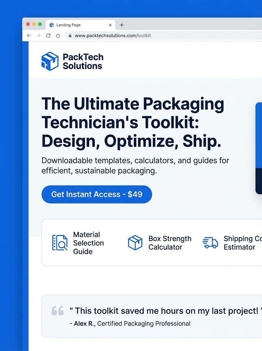Landing page for digital product Packaging technician