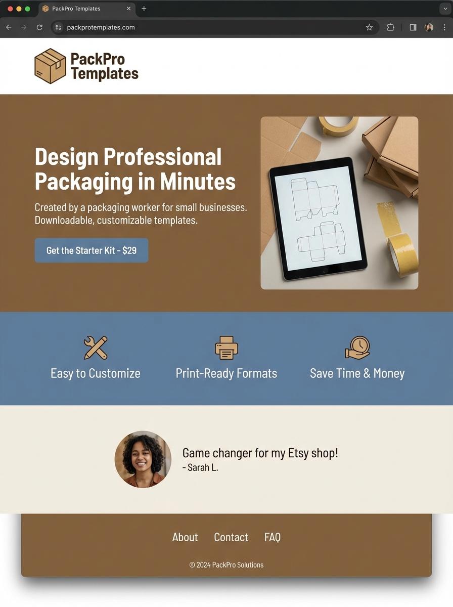 Landing page for digital product Packaging worker