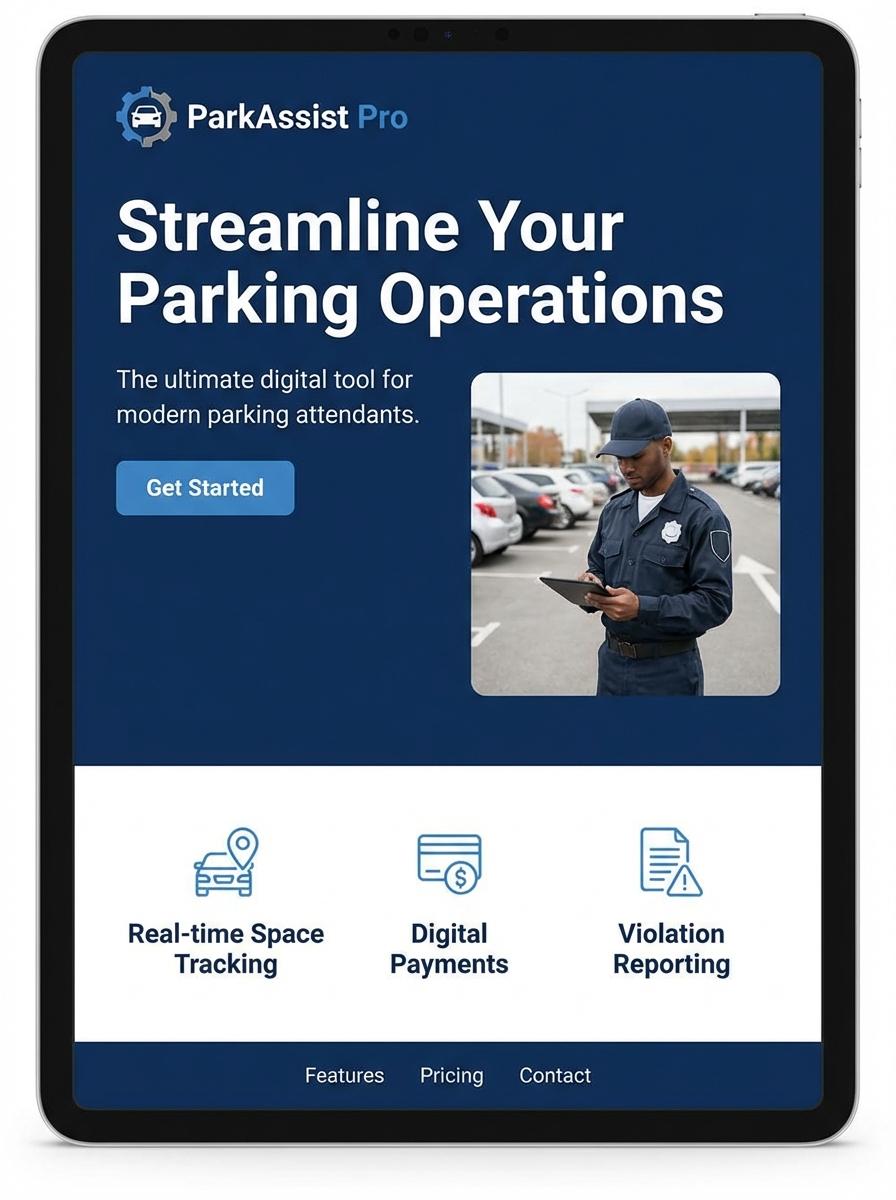 Landing page for digital product Parking attendant