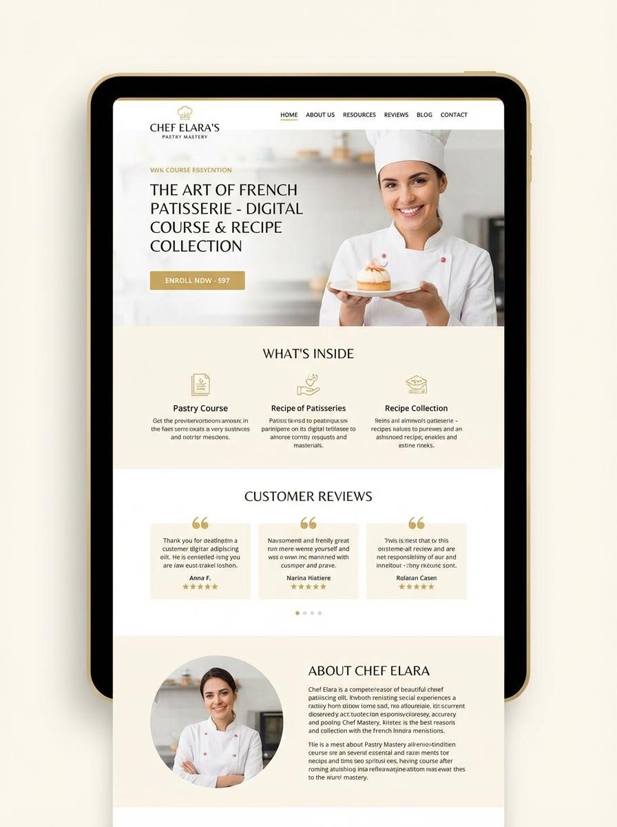 Landing page for digital product Pastry chef