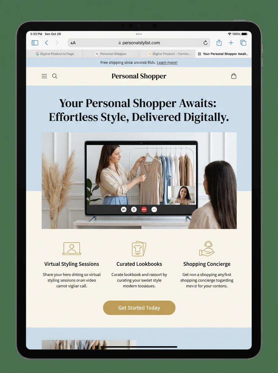 Landing page for digital product Personal shopper
