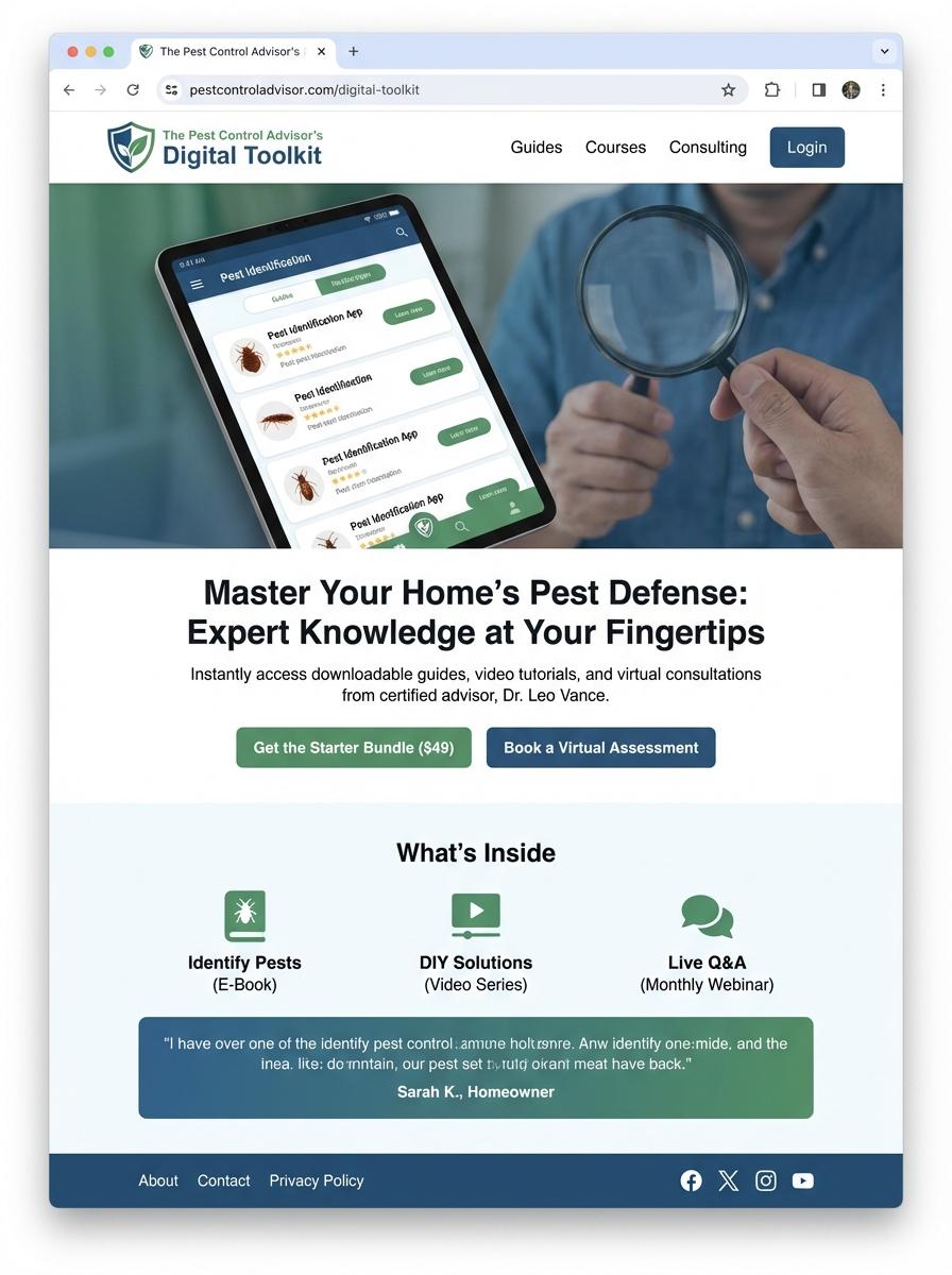 Landing page for digital product Pest control advisor