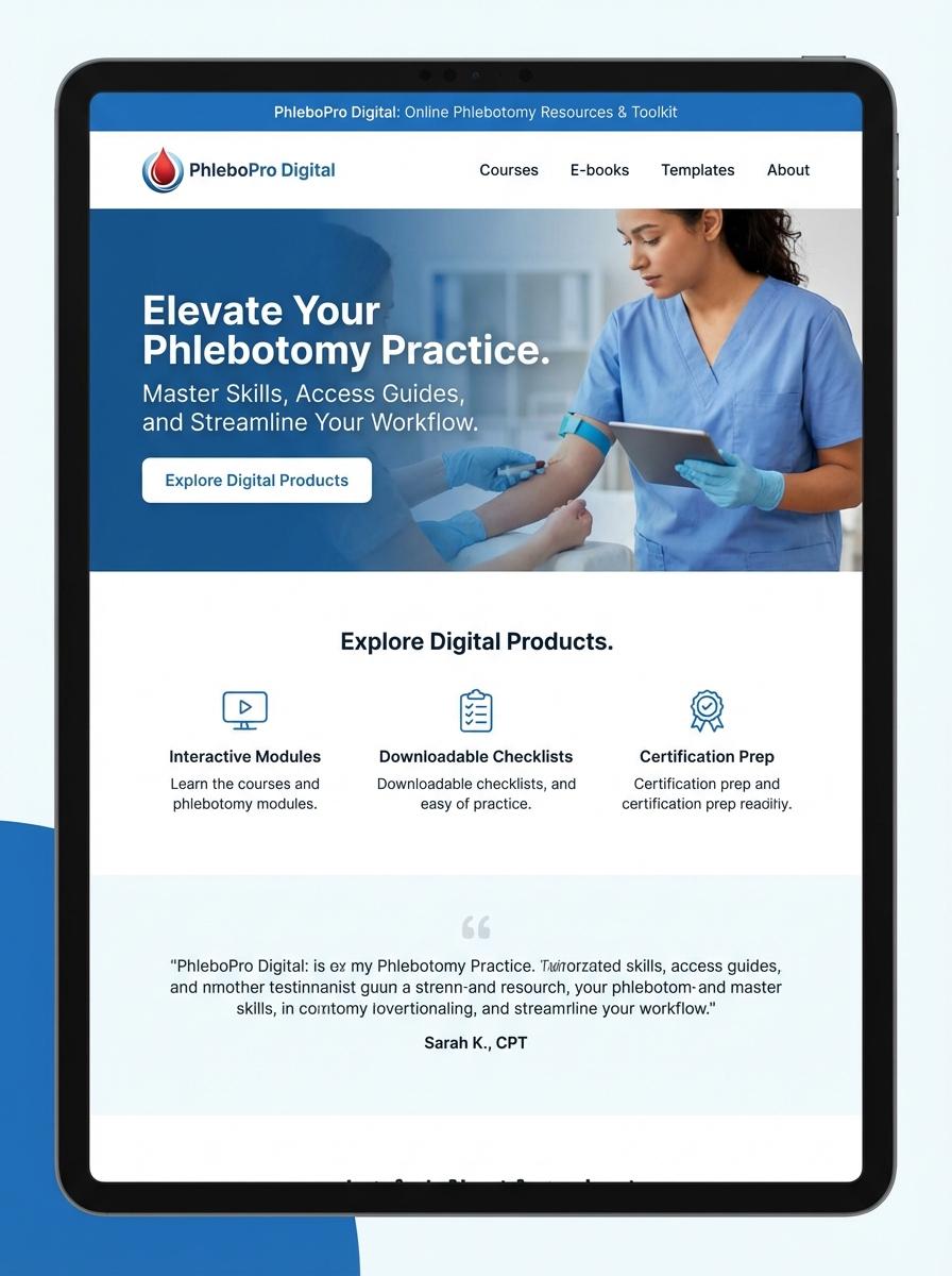 Landing page for digital product Phlebotomist
